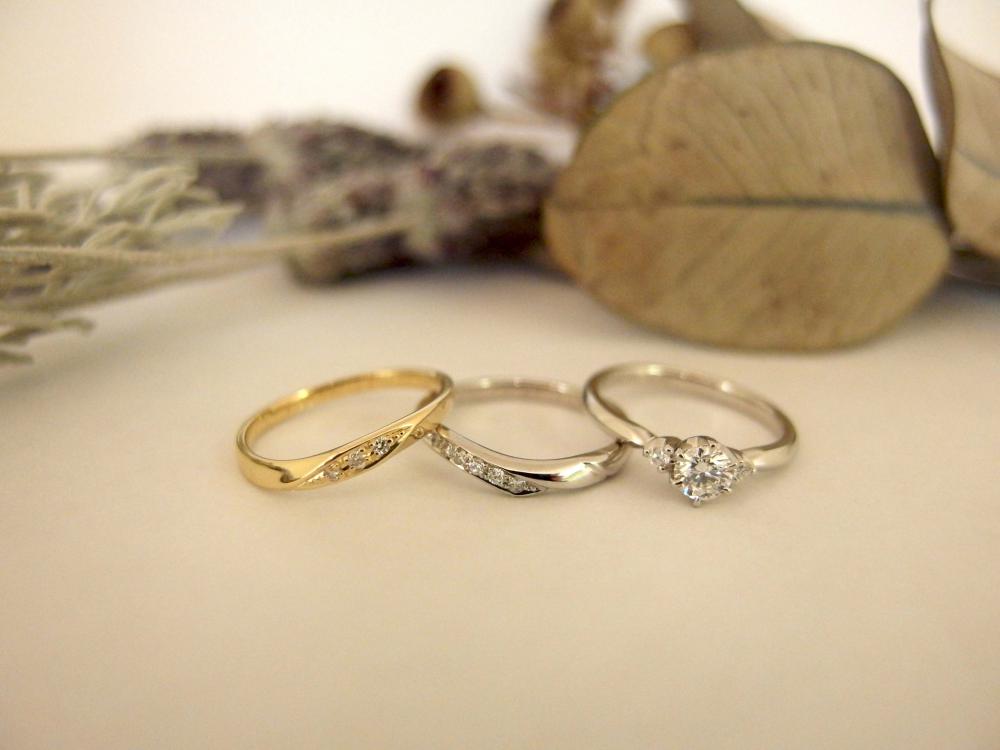 エルドーオリジナルの3本セットリング（婚約指輪・結婚指輪）『メリア』