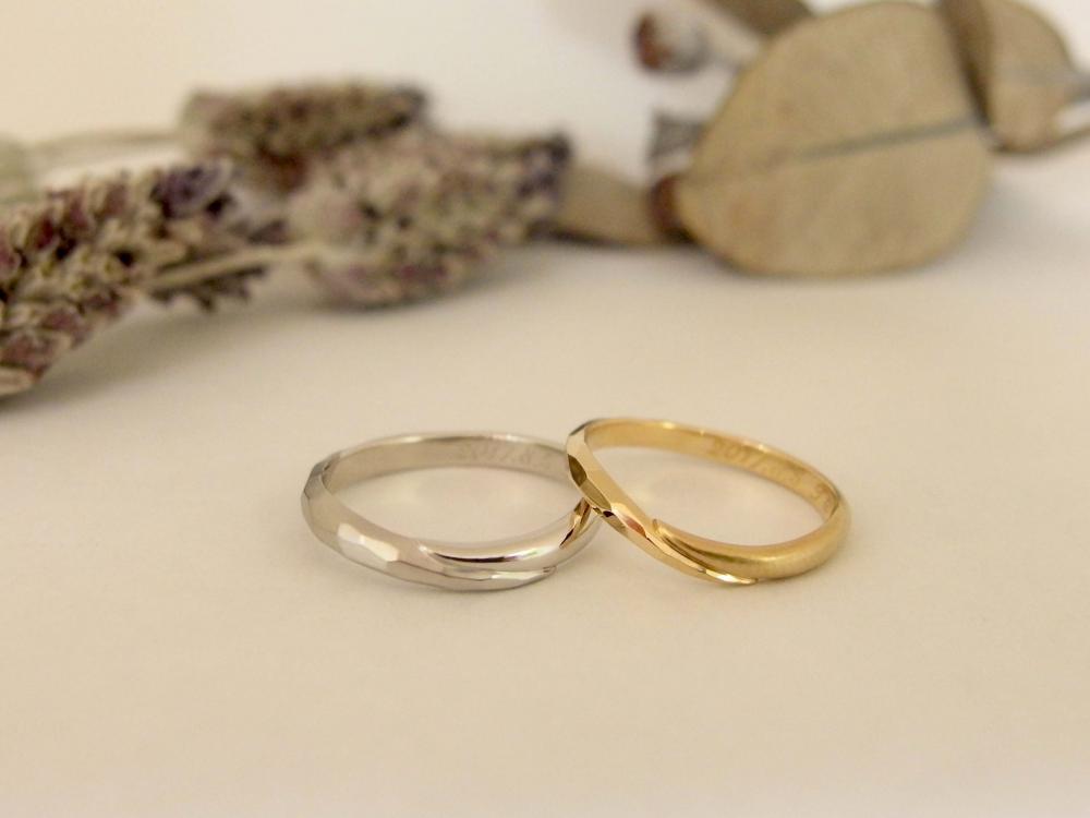 エルドーセレクトブランドのＶラインアンティーク結婚指輪『カツキ』