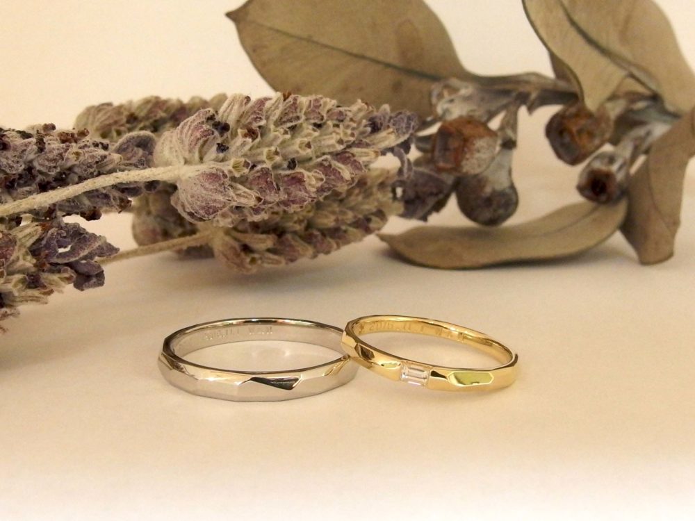 エルドーオリジナルマリッジリング面取り加工デザインの（メリア）