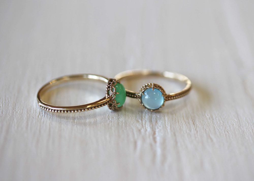 シーブルーカルセドニー、クリソプレーズの指輪