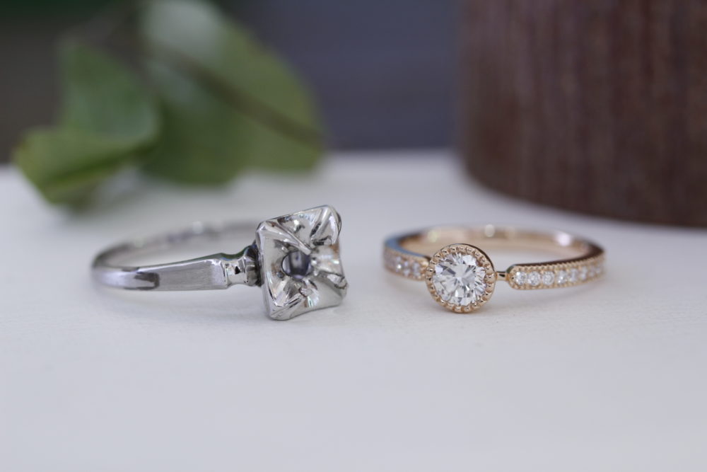 義母の婚約指輪を<br />
嫁の婚約指輪に