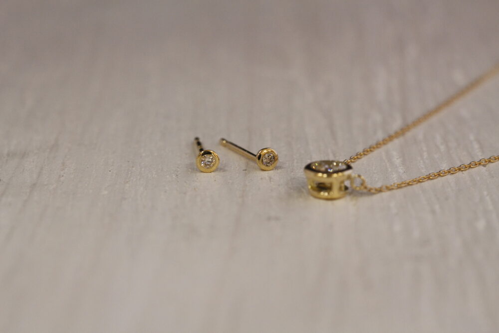 自分の婚約指輪を<br />
ネックレスとピアスに