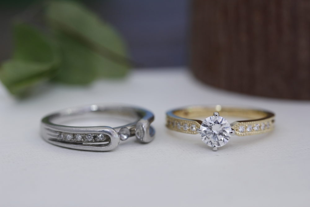 昔購入した指輪のダイヤを使ってアンティーク調なデザインへと